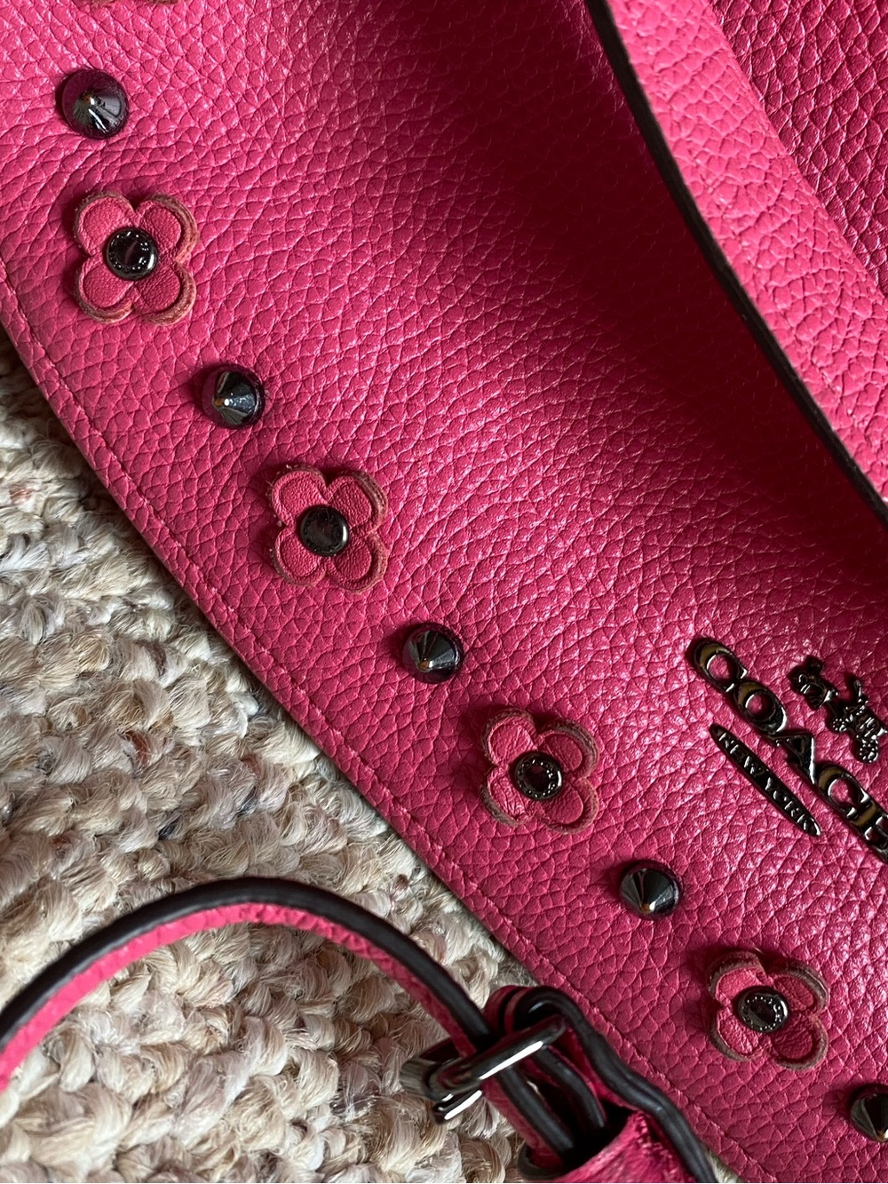 Coach Pink Leather Flower-Stud Crossbody Bag - Picture 4 of 14